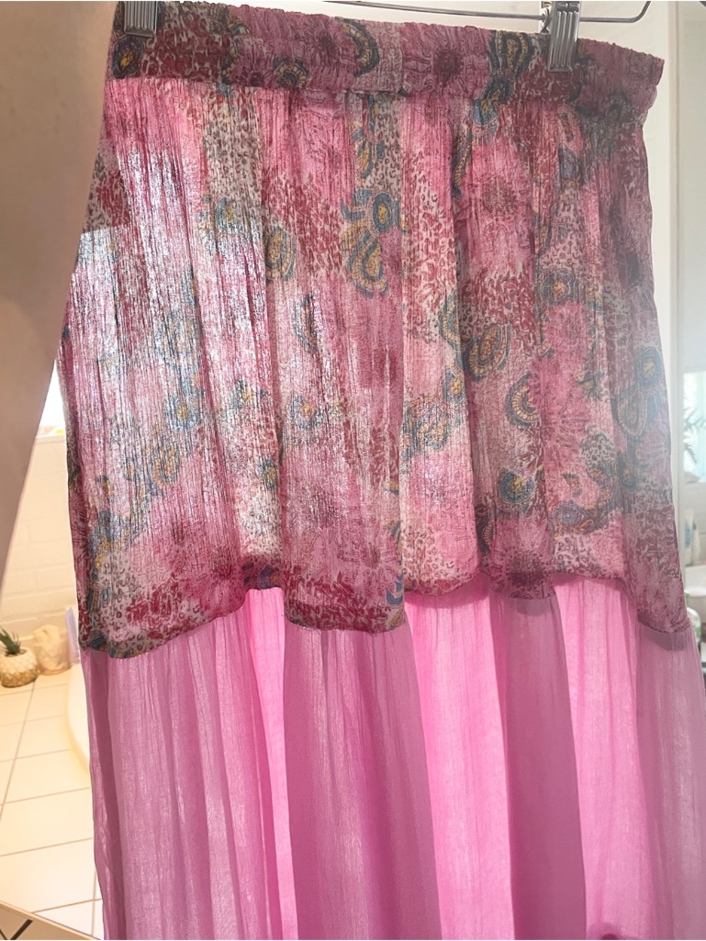 Vintage Boho Tiered Summer Maxi Skirt Sheer Panel Floral Romantic One Size S-L - Picture 11 of 13